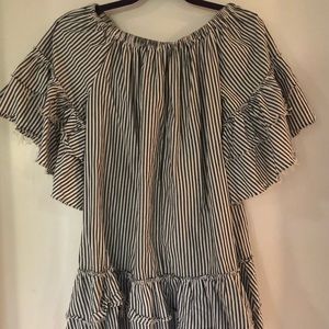 Flowy, ruffled, off the shoulder striped dress